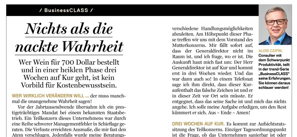 Alois Czipin Kommentar im trend 50/2017 BusinessCLASS
