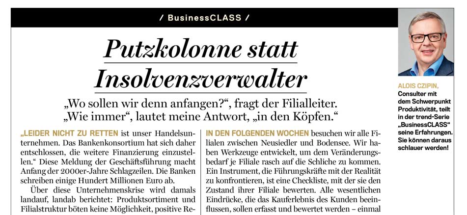 Alois Czipin Kommentar im trend 08/2018 BusinessCLASS