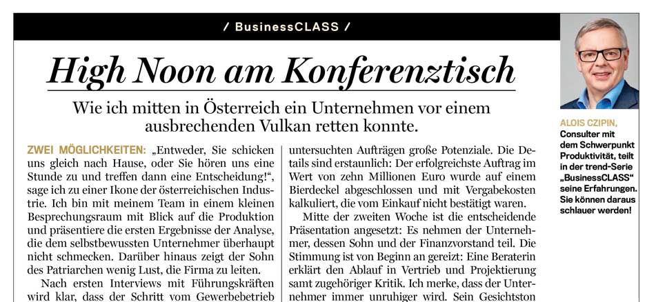 Alois Czipin Kommentar im trend 17/2018 BusinessCLASS