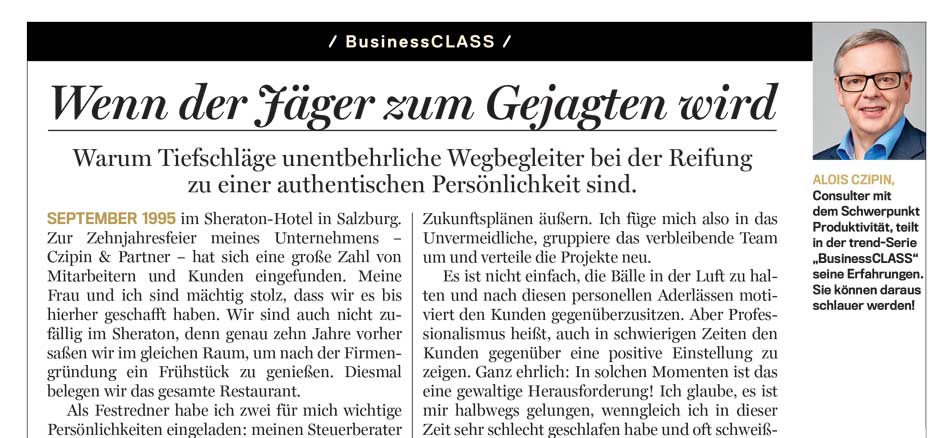 Alois Czipin Kommentar im trend 17/2018 BusinessCLASS