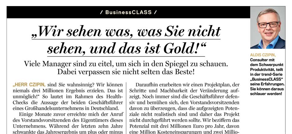 Alois Czipin Kommentar im trend 27/2018 BusinessCLASS