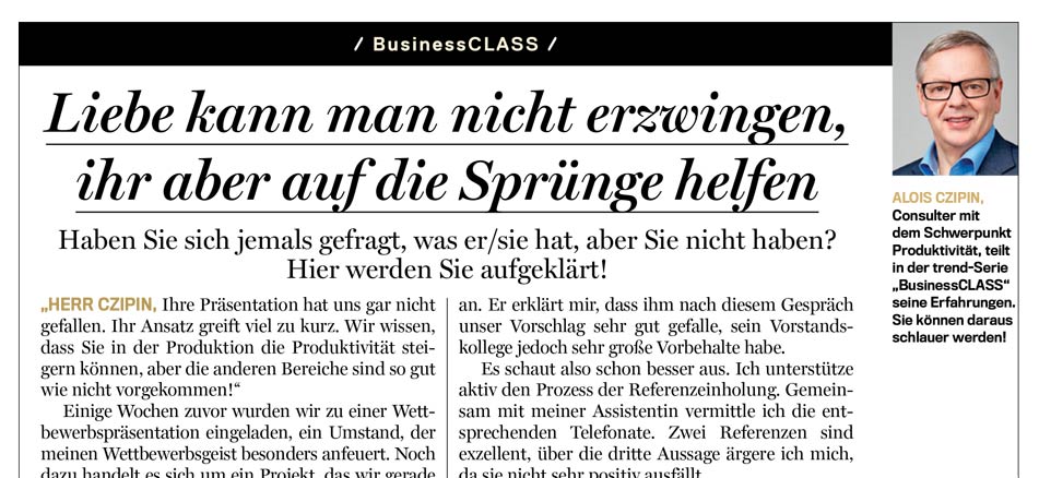 Alois Czipin Kommentar im trend 35/2018 BusinessCLASS