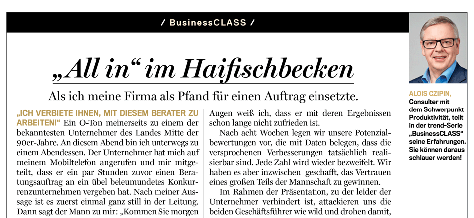 Alois Czipin Kommentar im trend 43/2018 BusinessCLASS