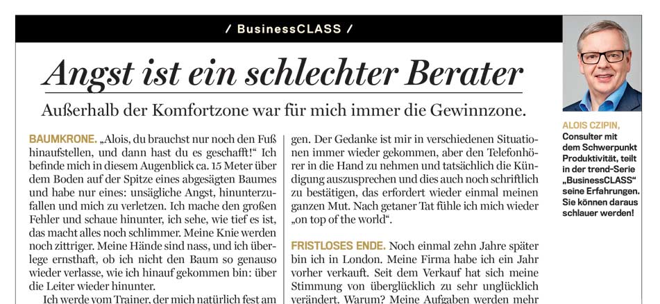 Alois Czipin Kommentar im trend 48/2018 BusinessCLASS
