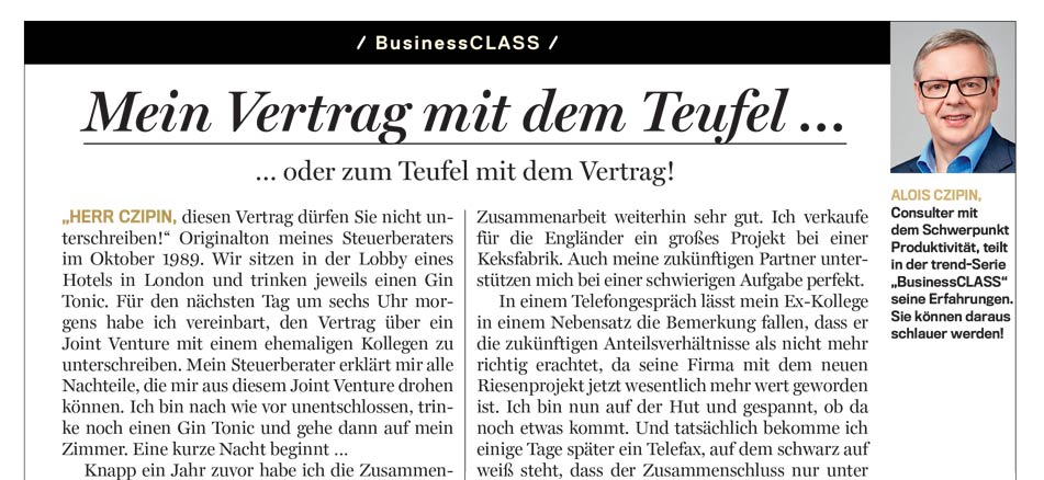 Alois Czipin Kommentar im trend 48/2018 BusinessCLASS