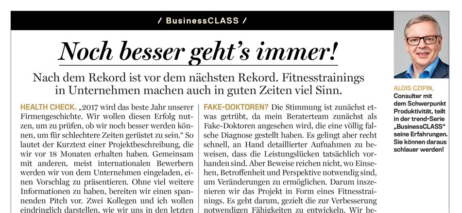 Alois Czipin Kommentar im trend 48/2018 BusinessCLASS