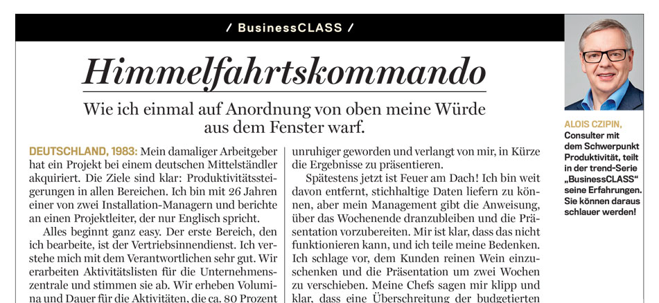 Alois Czipin Kommentar im trend 09/2019 BusinessCLASS