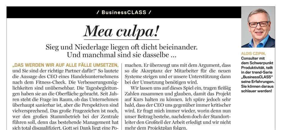 Alois Czipin Kommentar im trend 16/2019 BusinessCLASS