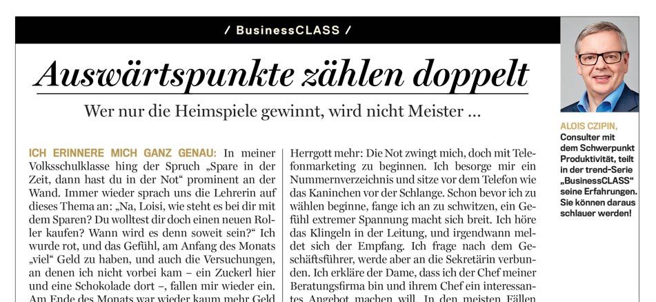 Alois Czipin Kommentar im trend 19/2019 BusinessCLASS