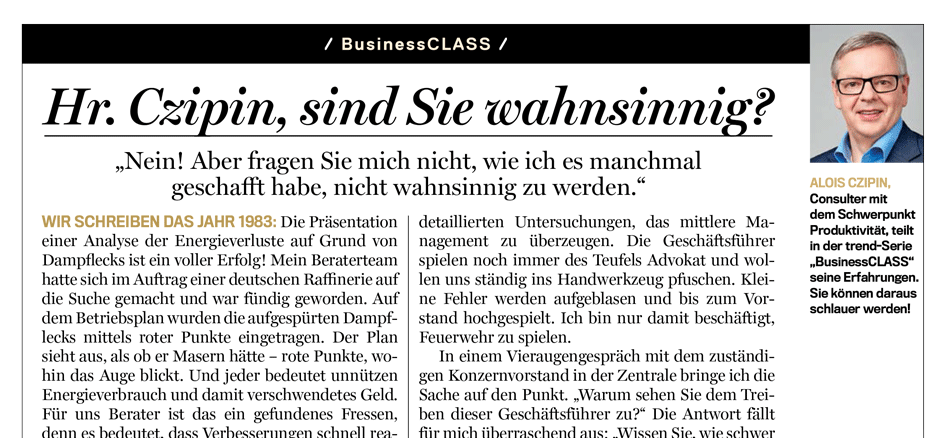 Alois Czipin Kommentar im trend 40/2019 BusinessCLASS