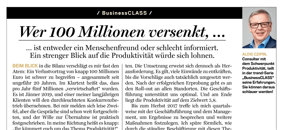 Alois Czipin Kommentar im trend 44/2019 BusinessCLASS