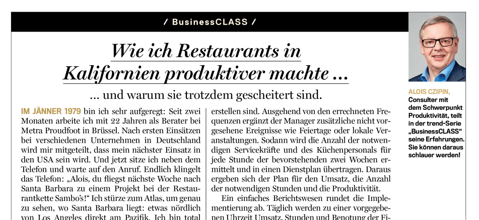 Alois Czipin Kommentar im trend 84/2019 BusinessCLASS
